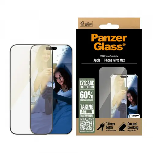 Folie de protectie Ecran PanzerGlass Ultra-Wide Fit EyeCare pentru Apple iPhone 16 Pro Max, Sticla Securizata, Full Glue