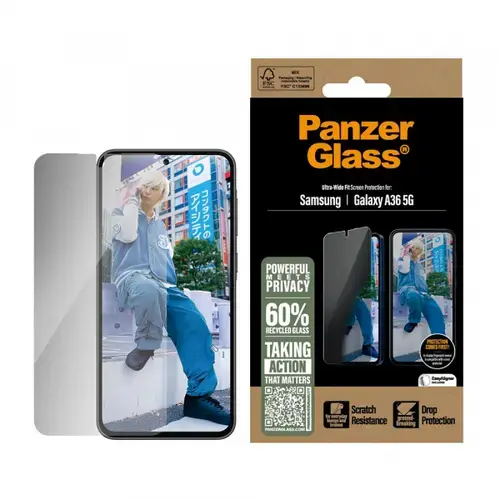 Folie de protectie Ecran Privacy PanzerGlass Ultra-Wide Fit pentru Samsung Galaxy A36 A366, Sticla Securizata, Full Glue