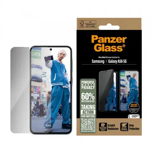 Folie de protectie Ecran Privacy PanzerGlass Ultra-Wide Fit pentru Samsung Galaxy A56 A566, Sticla Securizata, Full Glue