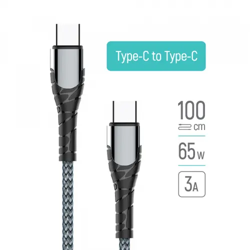 Cablu Date si Incarcare USB-C - USB-C ColorWay CW-CBPDCC040, 65W, 1m, Gri