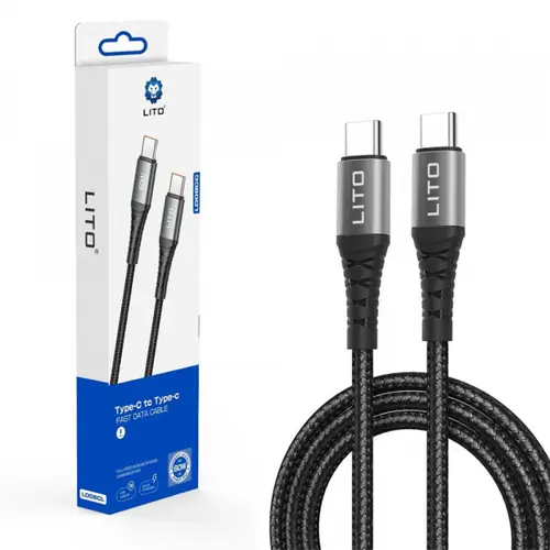 Cablu Date si Incarcare USB-C - USB-C Lito LD22CC, 60W, 2m, Negru