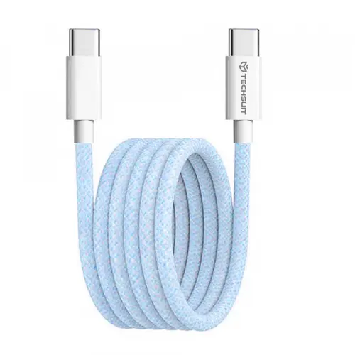 Cablu Date si Incarcare USB-C - USB-C Techsuit PCB114D, 60W, 1m, Albastru