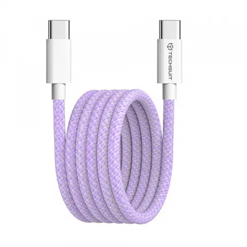 Cablu Date si Incarcare USB-C - USB-C Techsuit PCB114D, 60W, 1m, Mov