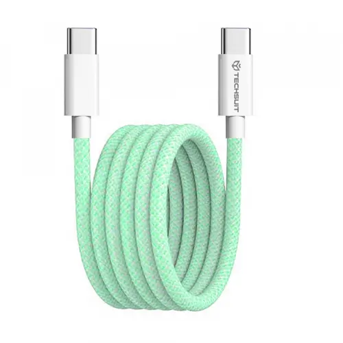 Cablu Date si Incarcare USB-C - USB-C Techsuit PCB114D, 60W, 1m, Verde