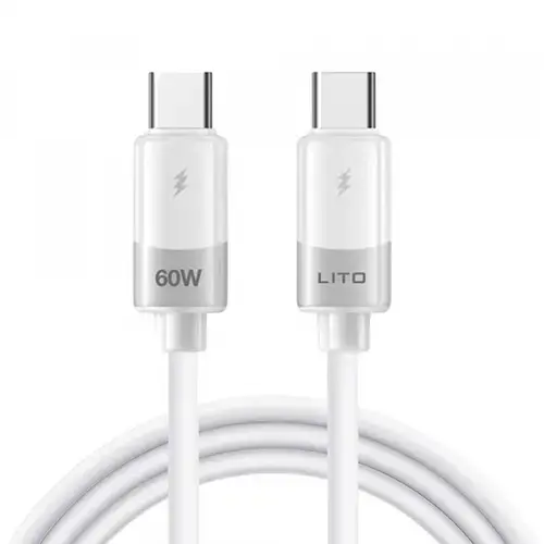 Cablu Date si Incarcare USB-C - USB-C Lito LD07, 60W, 1m, Alb