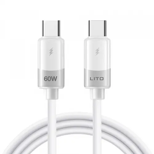Cablu Date si Incarcare USB-C - USB-C Lito LD07, 60W, 1m, Alb