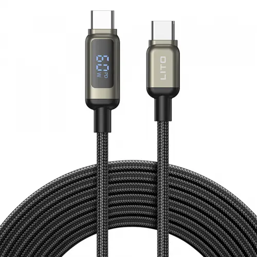 Cablu Date si Incarcare USB-C - USB-C Lito LD15 Display, 60W, 1m, Negru
