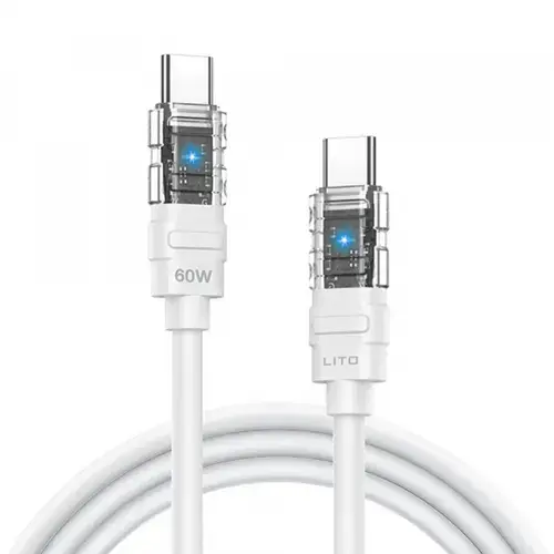 Cablu Date si Incarcare USB-C - USB-C Lito LD05, 60W, 1m, Alb