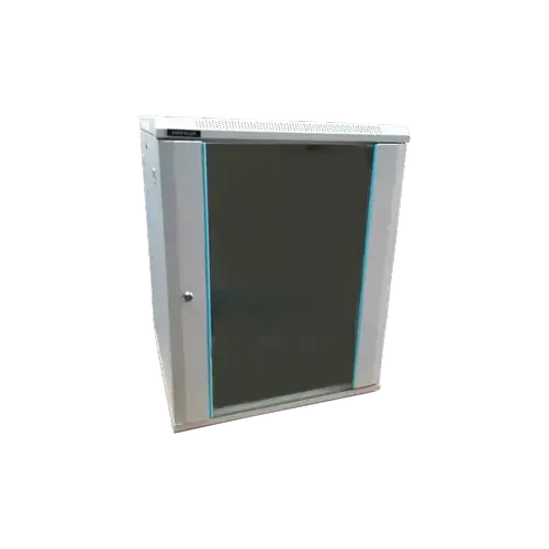 Rack 15U 600x600 DATEUP RAL 7035, montare pe perete, usa din sticla, panouri laterale detasabile si securizate, dezasamblat