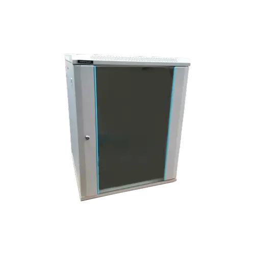 Rack 15U 600x600 DATEUP RAL 7035, montare pe perete, usa din sticla, panouri laterale detasabile si securizate, dezasamblat