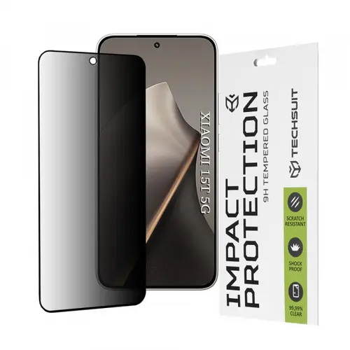 Folie de protectie Ecran Privacy Techsuit pentru Xiaomi 15T, Sticla Securizata, Full Glue, 111D