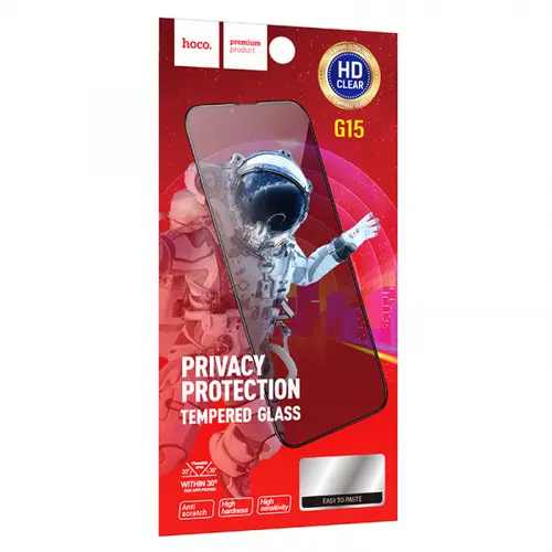 Folie de protectie Ecran Privacy HOCO G15 pentru Apple iPhone 14 Pro, Sticla Securizata, Full Glue, 5D