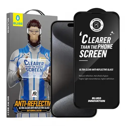 Folie de protectie Ecran Blueo Anti-Reflective HD pentru Apple iPhone 15 Pro Max, Sticla Securizata, Full Glue