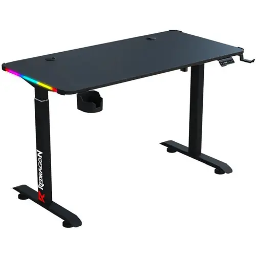 Birou gaming reglabil electric pe inaltime Redragon GD-3330-M, iluminare RGB, Negru