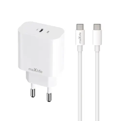 Incarcator Retea Cu Cablu USB-C MaXlife MXTC-06-20C, 20W, 3A, 1 x USB-C, Alb