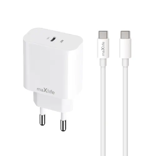 Incarcator Retea Cu Cablu USB-C MaXlife MXTC-06-20C, 20W, 3A, 1 x USB-C, Alb