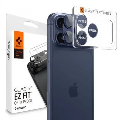Folie de protectie Camera Spate Spigen GlastR EZ FIT Optik Pro XL pentru Apple iPhone 17 Pro, Sticla Securizata, Set 2 bucati