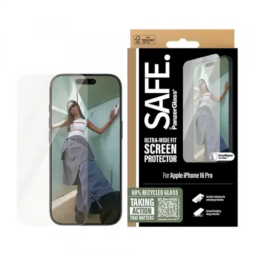 Folie de protectie Ecran PanzerGlass Safe. Ultra-Wide Fit pentru Apple iPhone 16 Pro, Sticla Securizata, Full Glue