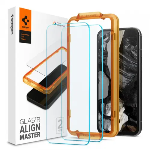 Folie de protectie Ecran Spigen GlastR Align Master pentru Google Pixel 8a, Sticla Securizata, Full Glue, Set 2 bucati