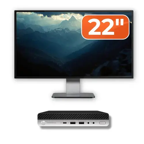 Pachet Calculator Refurbished HP ProDesk 600 G5 MiniPC, Intel Core i5-9500 3.00 - 4.40GHz, 8GB DDR4, 256GB M.2 SSD + Monitor 22"