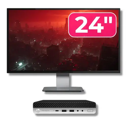 Pachet Calculator Refurbished HP ProDesk 600 G5 MiniPC, Intel Core i5-9500 3.00 - 4.40GHz, 8GB DDR4, 256GB M.2 SSD + Monitor 24"