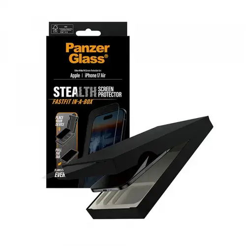 Folie de protectie Ecran PanzerGlass Ultra-Wide Fit Stealth Fastfit pentru Apple iPhone Air, Sticla Securizata, Full Glue, Neagra