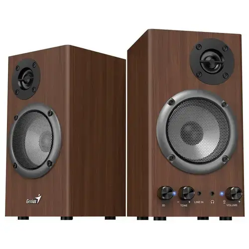Set 2 boxe Genius SP-HF500B, 16 W, lemn, Maro