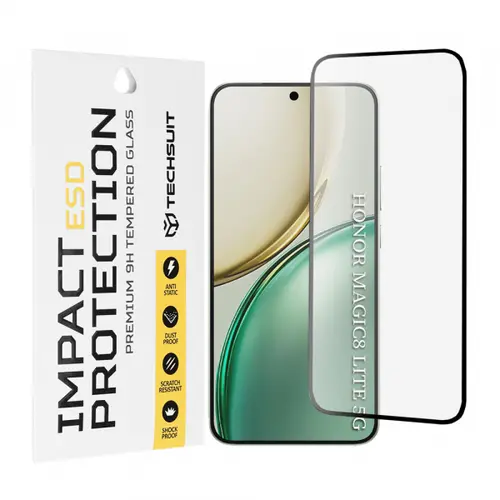 Folie de protectie Ecran Techsuit pentru Honor Magic8 Lite, Sticla Securizata, Full Glue, Neagra