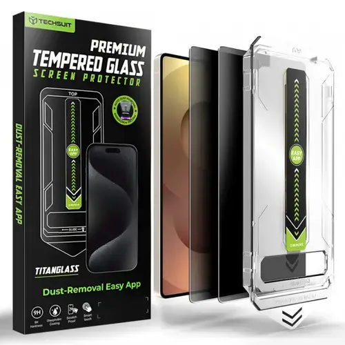 Folie de protectie Ecran Privacy Techsuit TitanGlass CrystalHD pentru Samsung Galaxy S26 Ultra, Sticla Securizata, Full Glue, Set 2 bucati