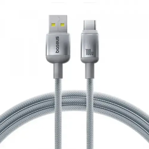 Cablu Date si Incarcare USB-A - USB-C Baseus Discolor E0420700, 100W, 2m, Argintiu