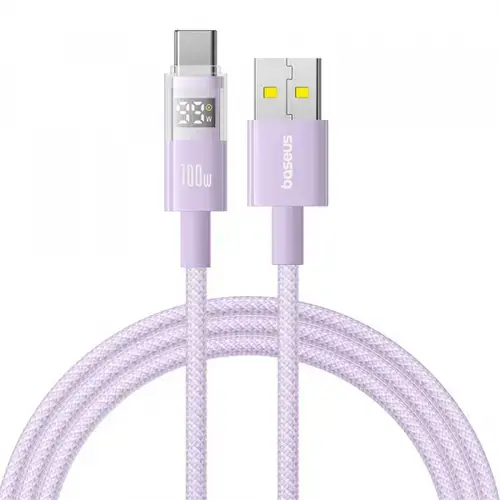 Cablu Date si Incarcare USB-A - USB-C Baseus Display 2 P10382701511-01, 100W, 2m, Mov