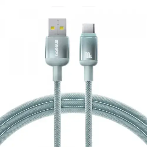 Cablu Date si Incarcare USB-A - USB-C Baseus Discolor E0418500, 100W, 2m, Verde