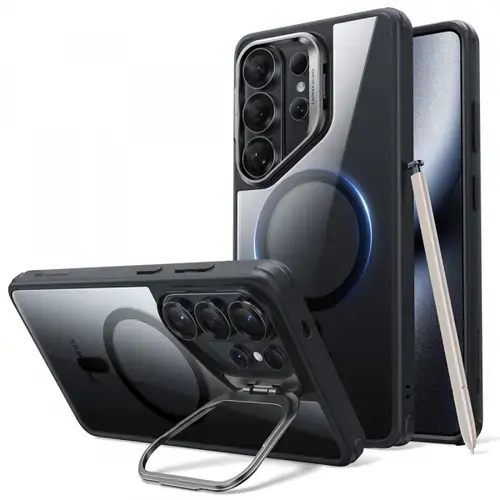 Husa MagSafe pentru Samsung Galaxy S26 Ultra, ESR, Classic Hybrid Kickstand, Neagra Transparenta