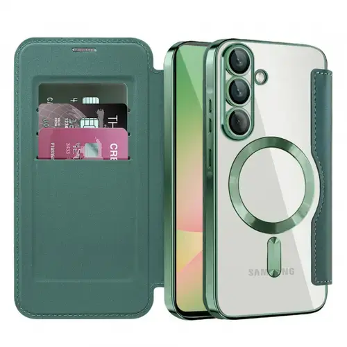 Husa MagSafe pentru Samsung Galaxy A57 5G, Techsuit, SmartMag Book, Verde