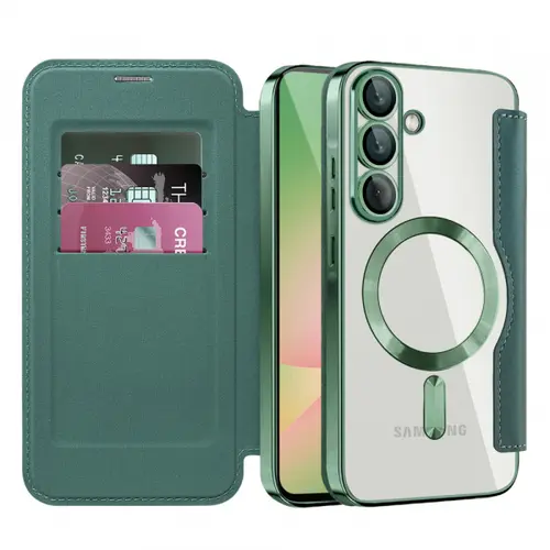 Husa MagSafe pentru Samsung Galaxy A57 5G, Techsuit, SmartMag Book, Verde