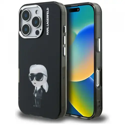 Husa MagSafe pentru Apple iPhone 16 Pro Max, Karl Lagerfeld, IML Aquarelle Logo Karl, Neagra