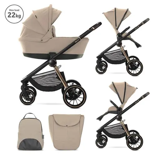 Carucior 2 in 1 Lorelli Bianca, cos landou individual cu maner de transport, cadru din aluminiu, pana la 22 kg, Bej