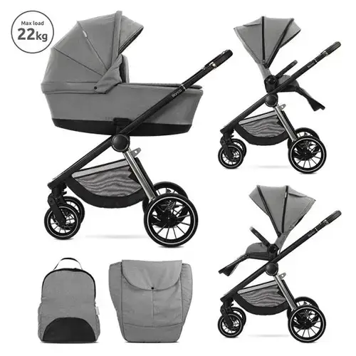 Carucior 2 in 1 Lorelli Bianca, cos landou individual cu maner de transport, cadru din aluminiu, pana la 22 kg, Gri