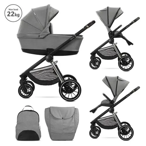 Carucior 2 in 1 Lorelli Bianca, cos landou individual cu maner de transport, cadru din aluminiu, pana la 22 kg, Gri