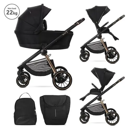 Carucior 2 in 1 Lorelli Bianca, cos landou individual cu maner de transport, cadru din aluminiu, pana la 22 kg, Negru