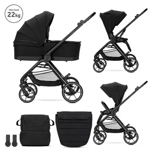 Carucior 2 in 1 Lorelli Venice, cadru din aluminiu, sezut reversibil, pana la 22 kg, Negru