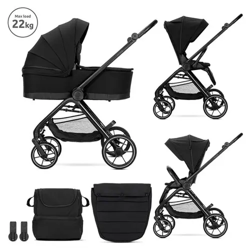Carucior 2 in 1 Lorelli Venice, cadru din aluminiu, sezut reversibil, pana la 22 kg, Negru