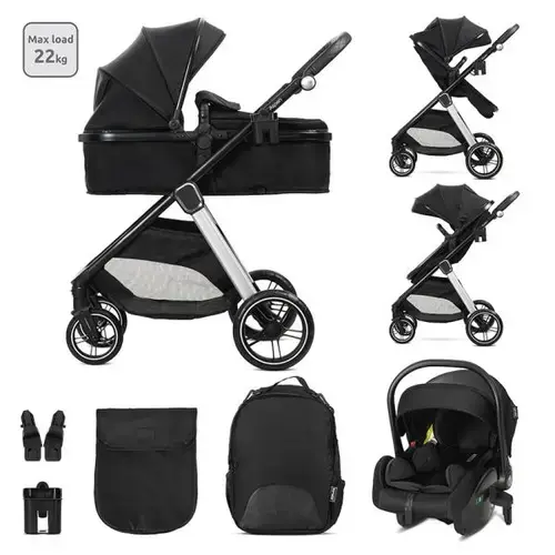 Carucior 3 in 1 Lorelli Aspen, pana la 22 kg, 0 - 36 luni, sasiu aluminiu, Negru