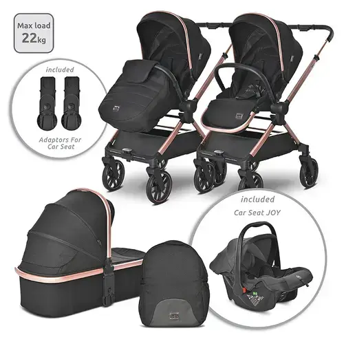 Set Carucior 3 in 1 Lorelli Reya, maner reversibil, 0 - 22 kg, Negru