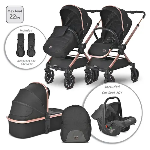 Set Carucior 3 in 1 Lorelli Reya, maner reversibil, 0 - 22 kg, Negru