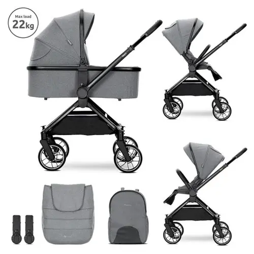 Carucior 2 in 1 Lorelli Reya, cos individual cu maner de transport, maner si sezut reversibile, pana la 22 kg, Gri