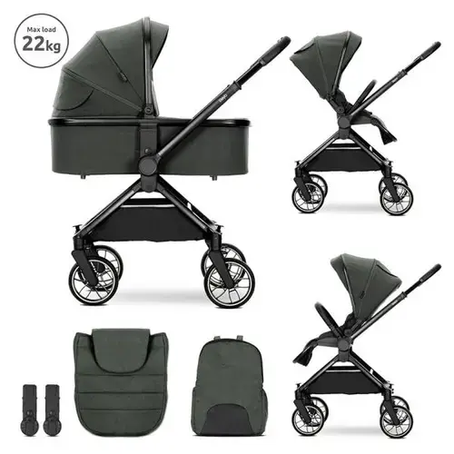 Carucior 2 in 1 Lorelli Reya, cos individual cu maner de transport, maner si sezut reversibile, pana la 22 kg, Verde