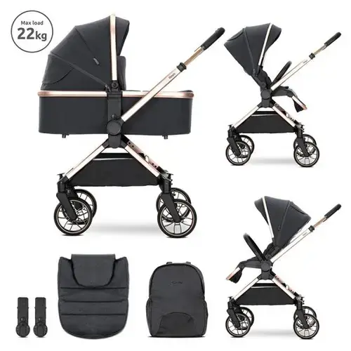 Carucior 2 in 1 Lorelli Reya, cos individual cu maner de transport, maner si sezut reversibile, pana la 22 kg, Negru