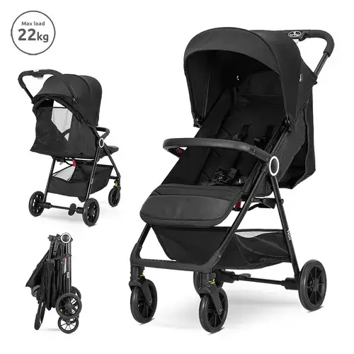 Carucior pentru nou-nascut Lorelli Noir, sistem de pliere cu o singura mana, pana la 22 Kg, Negru