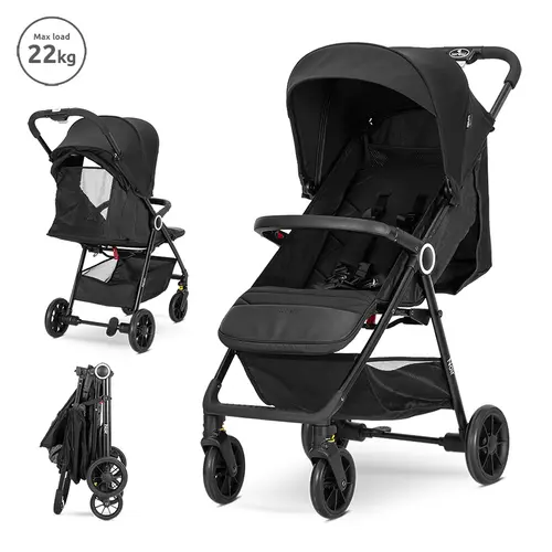 Carucior pentru nou-nascut Lorelli Noir, sistem de pliere cu o singura mana, pana la 22 Kg, Negru
